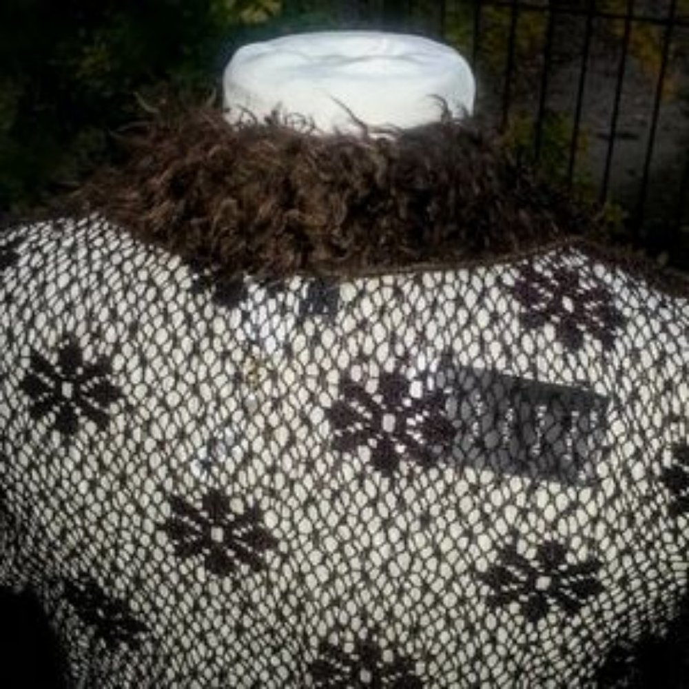 Vintage brown net tie-front faux fur collar coverup NWT - Picture 3 of 7